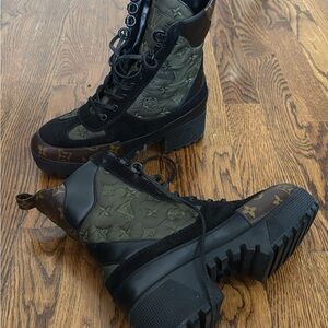 Louis Vuitton Black and Olive Ankle Boots